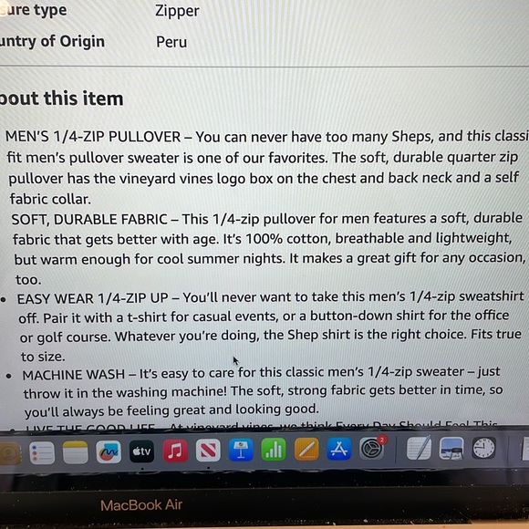 Vineyard Vines Shep Quarter Zip Pullover- Navy- Size Medium - Picture 7 of 7